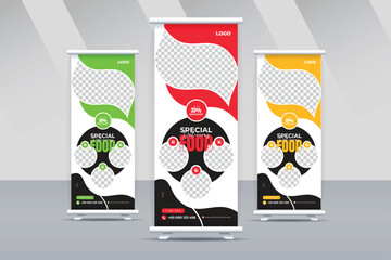 restaurant roll up banner template with healthy and organic food design for banner, Fast Food roll up Design Template