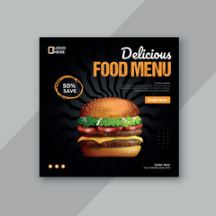 Food menu and restaurant social media banner template