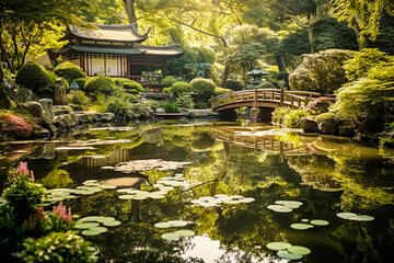 Fototapeta premium Jardin japonais, asiatique, oriental - Générative IA