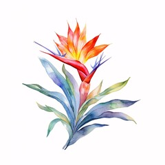 hand drawn watercolor tropical plants and flowers. generative ai.