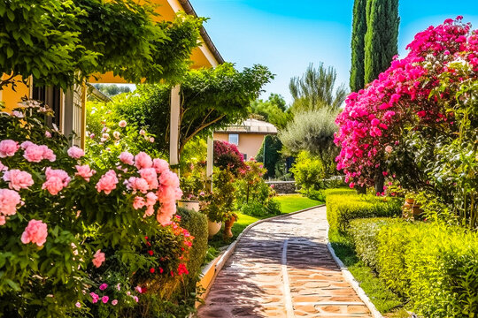 Jardin paysager, jardin d'agr&eacute;ment , avec all&eacute;e - G&eacute;n&eacute;rative iA
