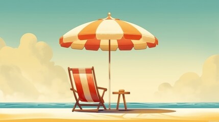 The vacation concept showcases a beach chair, umbrella, and sun. (Generative AI)