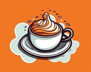 An illustrated cup of hot cappuccino coffee. (Illustration, Generative AI)