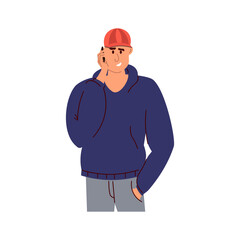 Happy guy talking on Phone. Men Characters . Flat Cartoon Vector Illustration