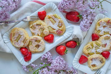 sweet home made pancakes with rhubarb and elderflower