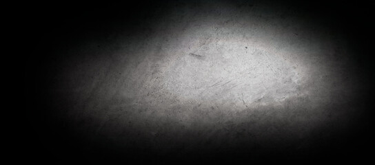 Black white rock texture. It looks like a rough concrete wall surface. Dark gray stone grunge background with space for design. Wide banner. Panoramic. Backdrop