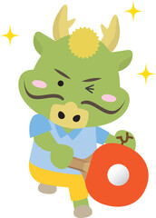 楽しそうに卓球をプレイする辰年の龍