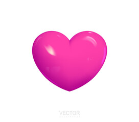 Pink render heart. Realistic 3d design icon heart. Symbol love. Vector illustration