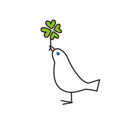 四つ葉のクローバーを咥えている白い鳥