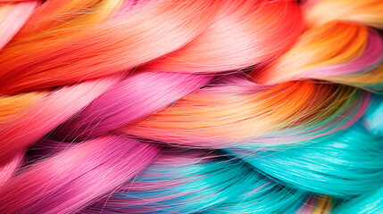 braided hair vivid color gradient close up image. Generative ai	 - obrazy, fototapety, plakaty