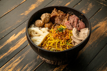 yellow noodle with meat meal