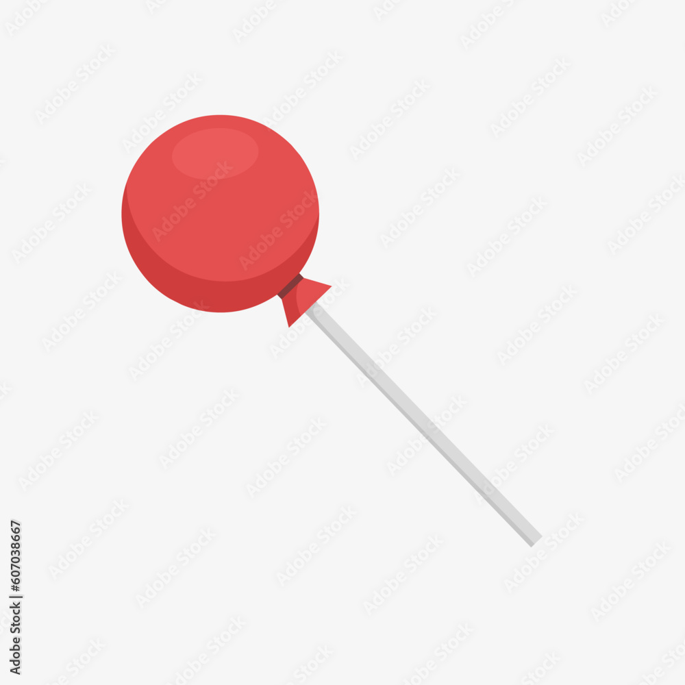 Sticker red-wrapped lollipop flat vector illustration on white background