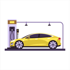 An electric car charging in electric station concept, vector illustration