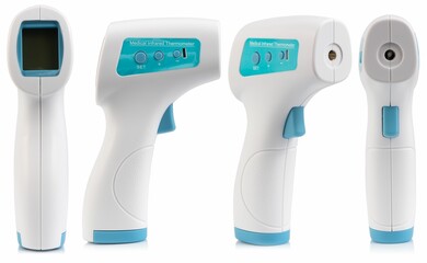 Closeup view of non-contact medical infrared thermometer from all sides