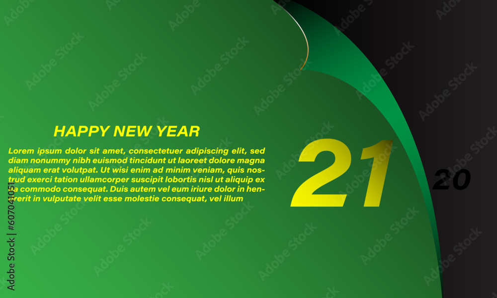 Poster new year template in green and yellow tones with editable text space and date