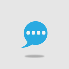 Blue chatting icon with its shadow below isolated on a gray blank background