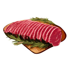 Meat, Beef, wooden cutting board, rosemary leaves, Shabu, Grilled, Hotpot, BBQ, steak, grill, pork, burger, Steakhouse, Farm-fresh, sliced beef, food, food draw, Pho, Nabe, noodle, dinner, lamb, cooki