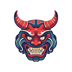 Red and blue vector oni mask logo for gaming mascot on white background