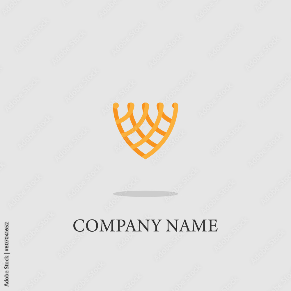 Poster minimalistic logo icon design and company name isolated on a gray background