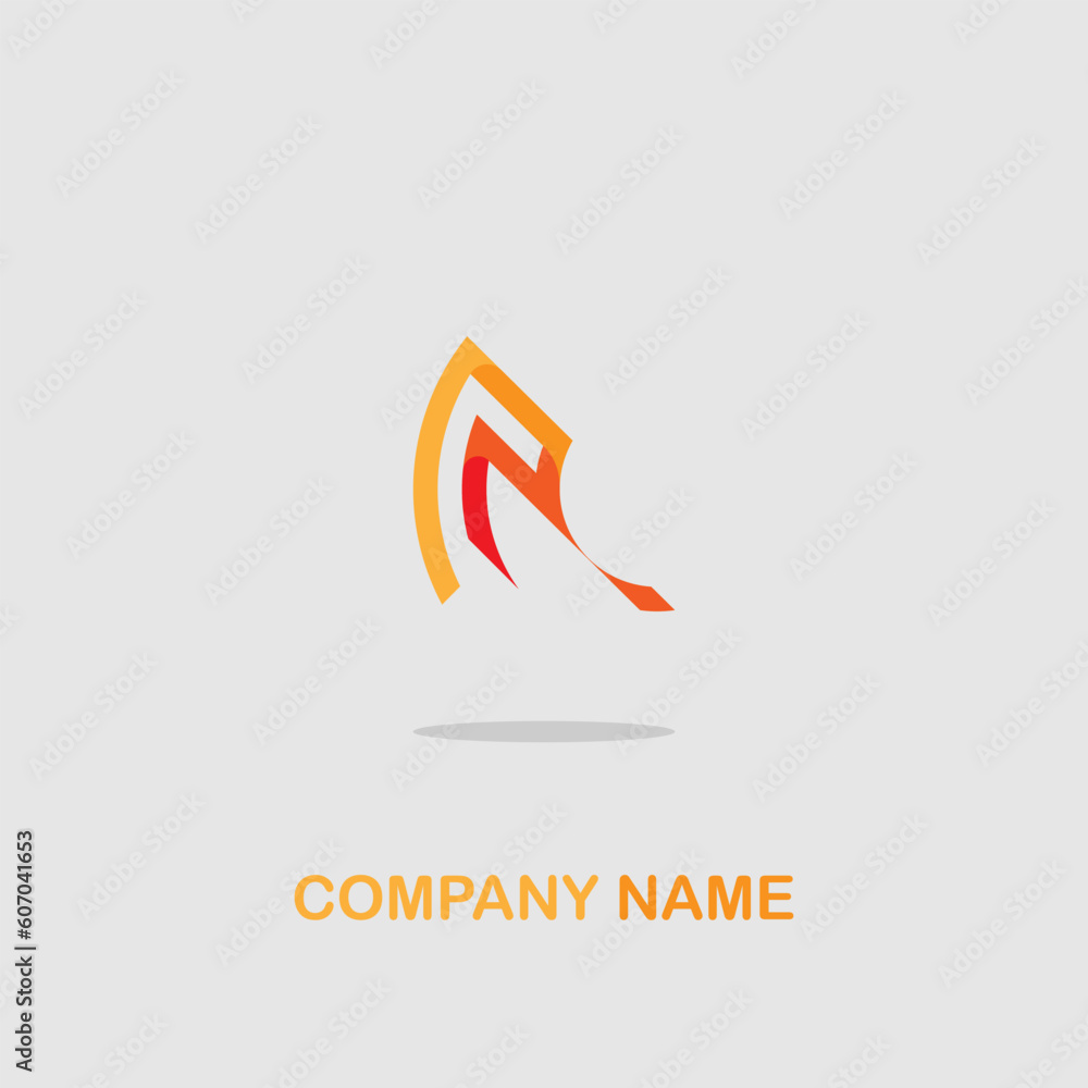 Poster minimalistic logo icon design and company name isolated on a gray background