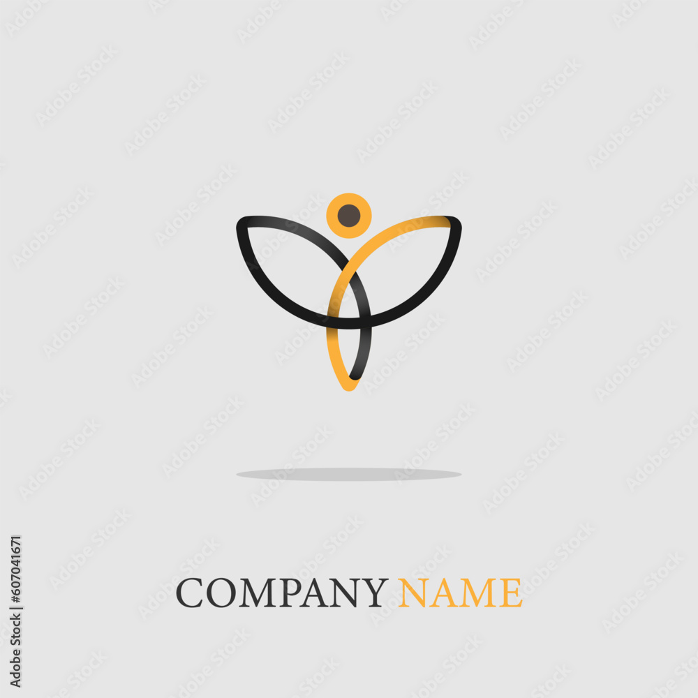 Poster minimalistic logo icon design and company name isolated on a gray background