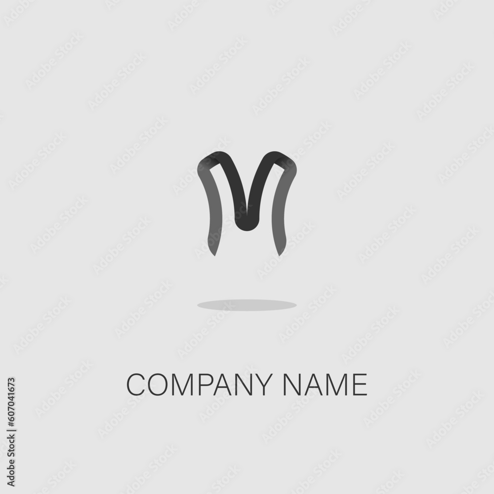 Poster minimalistic logo icon design and company name isolated on a gray background