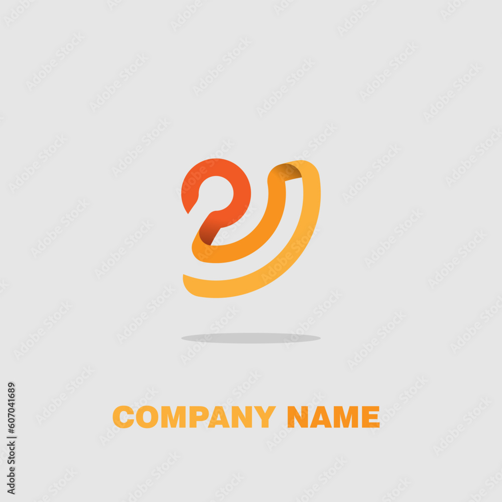 Poster minimalistic logo icon design and company name isolated on a gray background