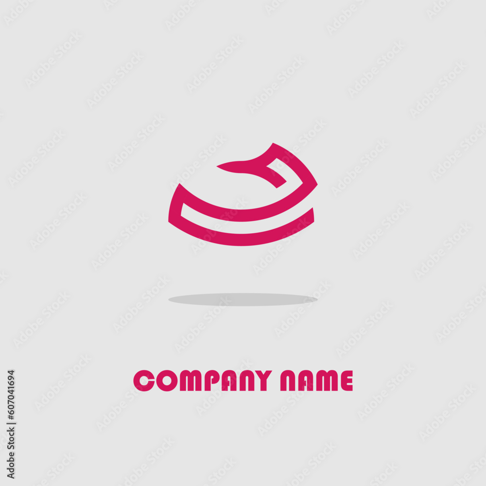 Poster minimalistic logo icon design and company name isolated on a gray background