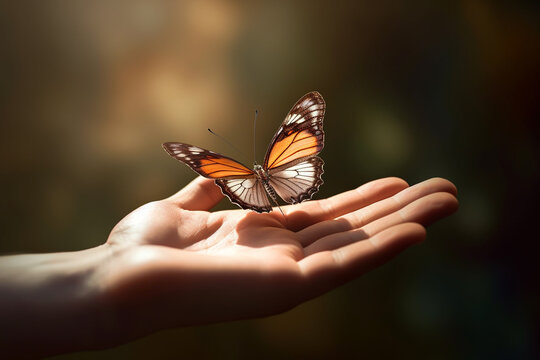 butterfly on hand, Generative AI