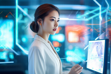 パソコンを使う女性会社員：AI生成画像