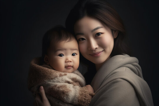 赤ちゃんを抱っこする母親：AI生成画像