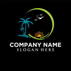 Naklejka premium a sunset-themed beach logo