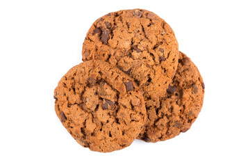 Chocolate chip cookies isolated on white