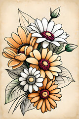 Spring flowers drawing. AI generated illustration