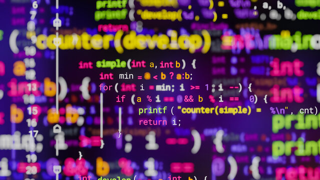 Coding programming developing typing script source languages symbols  project data software engineering IT technology computer abstract screen background. 3d rendering.