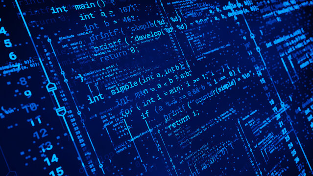 Coding programming developing typing script source languages symbols  project data software engineering IT technology computer abstract screen background. 3d rendering.