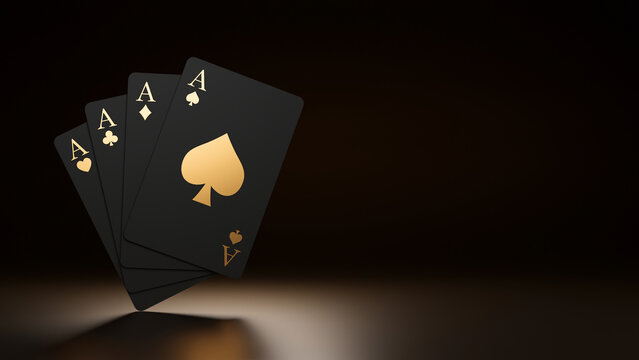 Casino game&nbsp;poker&nbsp;card playing gambling chips&nbsp;black and gold style banner backdrop background Concept. 3d rendering.