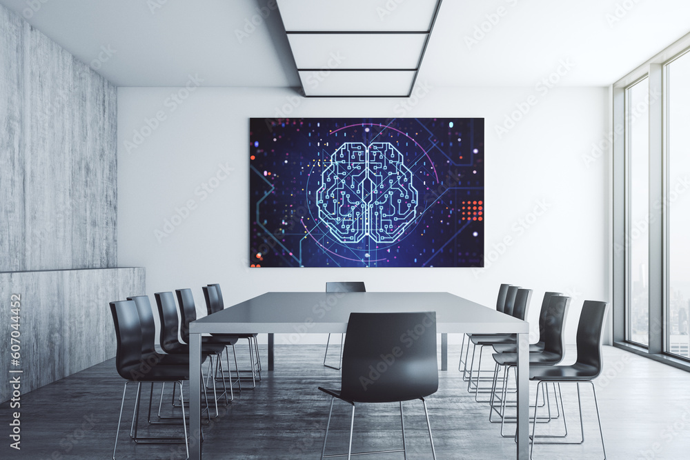 Aufkleber creative artificial intelligence concept with human brain hologram on presentation screen in a moder