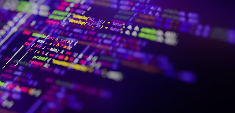 Coding programming developing typing script source languages symbols  project data software engineering IT technology computer abstract screen background. 3d rendering.