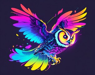 Artwork for t-shirt graphic of an owl swooping down to catch its prey. Generative AI.