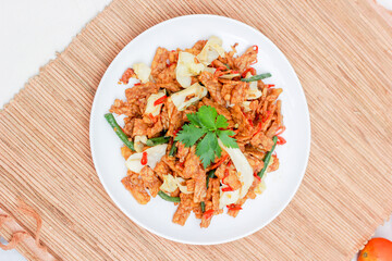 surakarta, 17-06-2023, This is a photo of a home cooking called tempe orek with mixed vegetables

