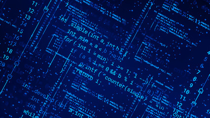 Coding programming developing typing script source languages symbols  project data software engineering IT technology computer abstract screen background. 3d rendering.