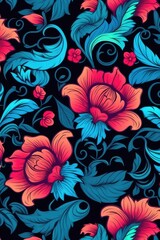 The background features bold floral wallpaper with enhanced texture. (Generative AI)