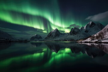 Fototapeta na wymiar Aurora Borealis over Lofoten. Generative AI