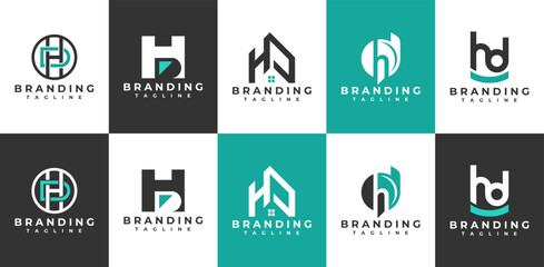 Minimalist business letter H D HD DH logo design