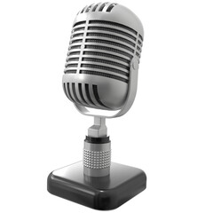 Vintage silver microphone isolated on alpha background