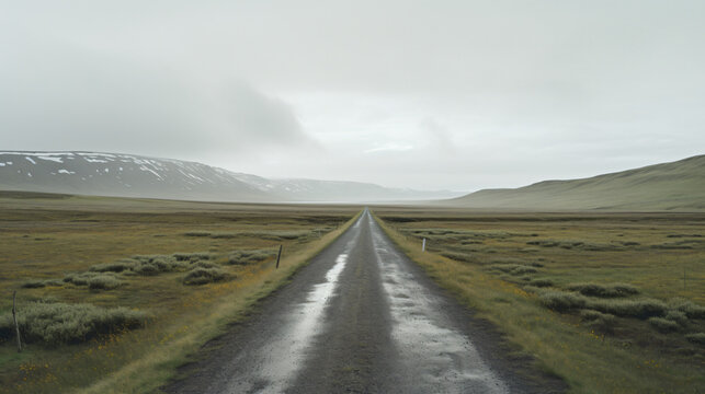 Road journey through vast open landscapes in Norway among the mountains