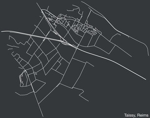 Detailed hand-drawn navigational urban street roads map of the TAISSY COMMUNE of the French city of REIMS, France with vivid road lines and name tag on solid background