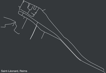 Detailed hand-drawn navigational urban street roads map of the SAINT-LÉONARD COMMUNE of the French city of REIMS, France with vivid road lines and name tag on solid background