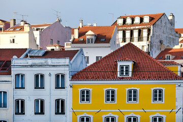 Buildings and roof tops in Lisbon in the afternon hours with clear sky